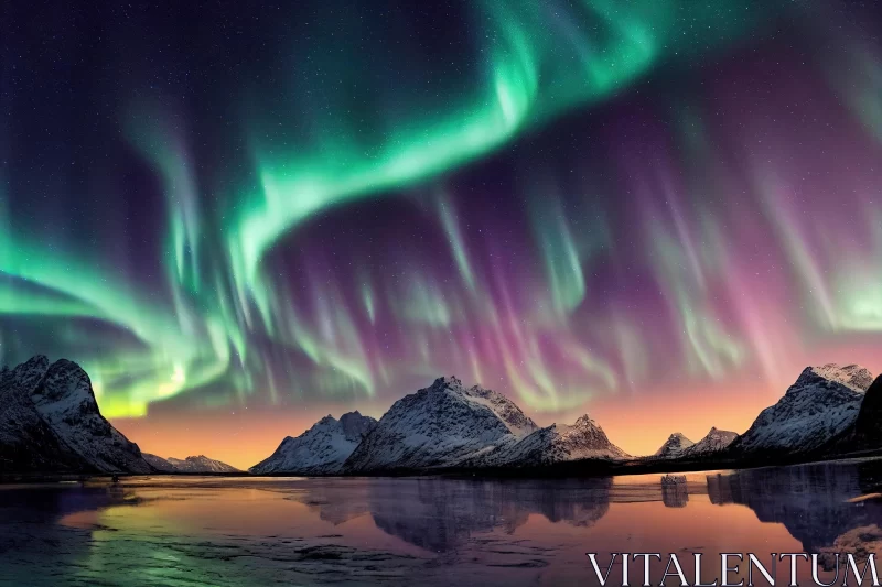 Mesmerizing Aurora Borealis Lights Over a Serene Lake | Majestic Mountains AI Image