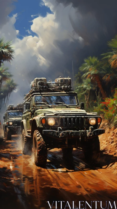 Off-road Vehicles Adventure in Jungle Landscape AI Image