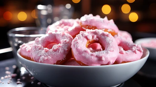 Pink Donuts with Heart-shaped Sprinkles on Table