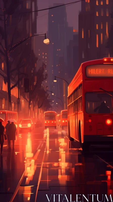 Rainy City Street Scene Painting AI Image