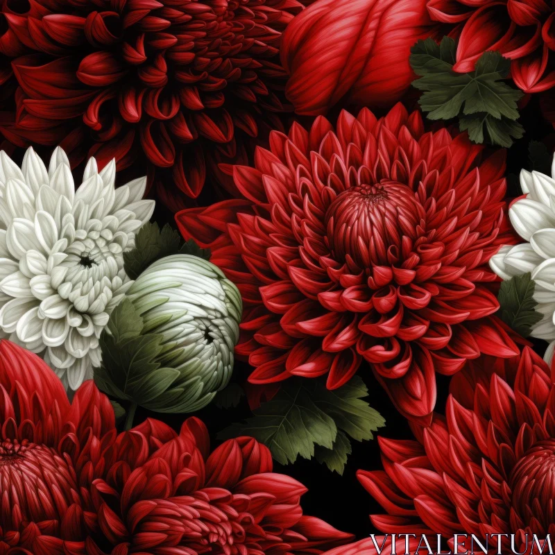 Red and White Chrysanthemum Seamless Pattern AI Image