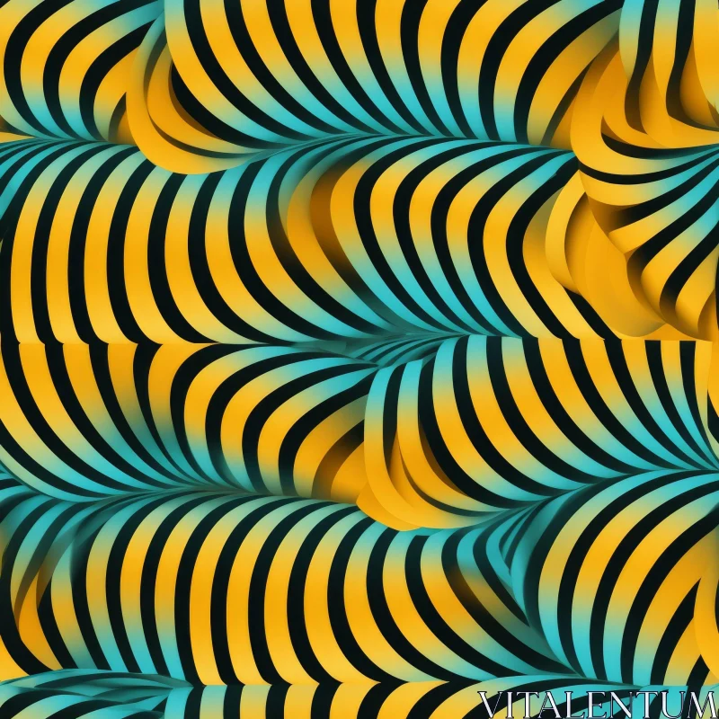 Retro Yellow and Blue Waves Pattern AI Image