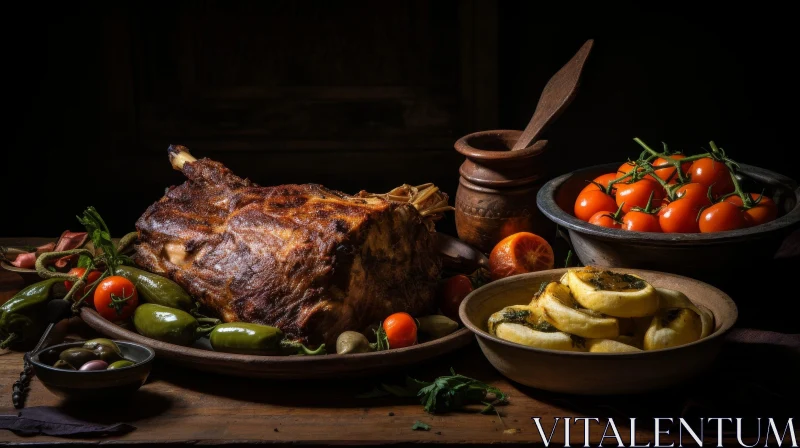 AI ART Roasted Leg of Lamb Still Life - Culinary Delight