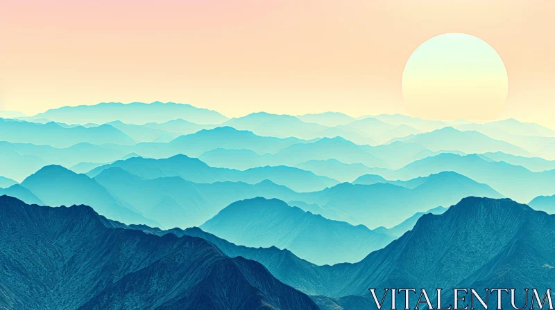 AI ART Serene Blue Mountains Sunrise Landscape