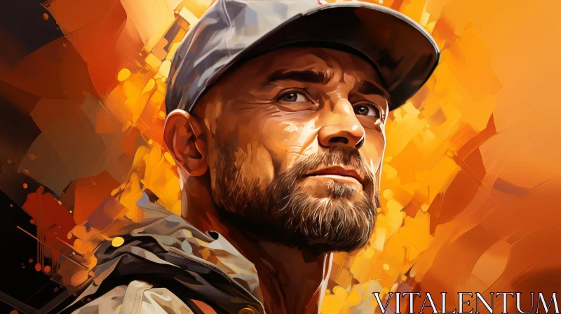 AI ART Serious Man Portrait in Orange Background