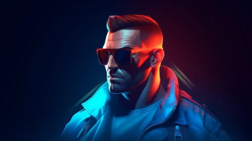 Serious Man Portrait with Mohawk and Neon Lights