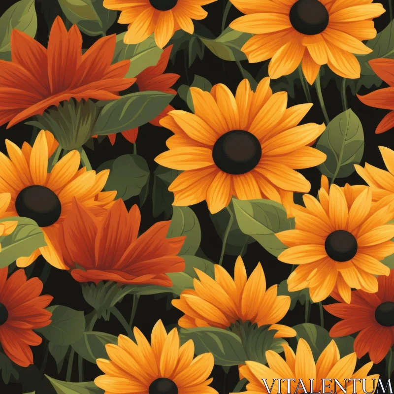 Sunflower and Black-Eyed Susan Seamless Floral Pattern AI Image