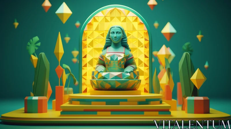 AI ART Surreal 3D Statue of Woman in Geometric Environment