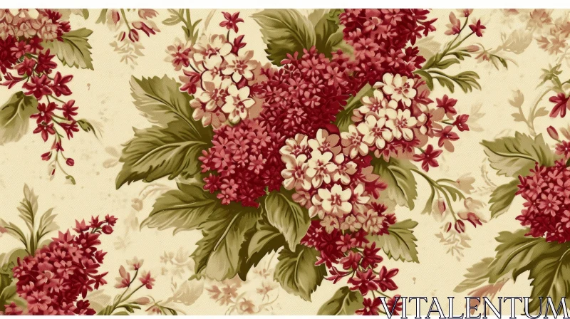Vintage Floral Pattern | Red and White Flowers with Green Leaves AI Image
