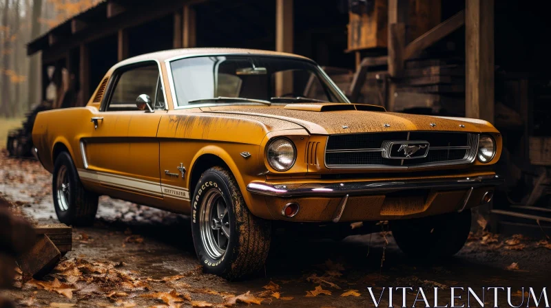 AI ART Vintage Ford Mustang in Rustic Barn