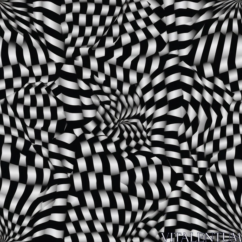 Warped Black and White Checkered Optical Illusion AI Image