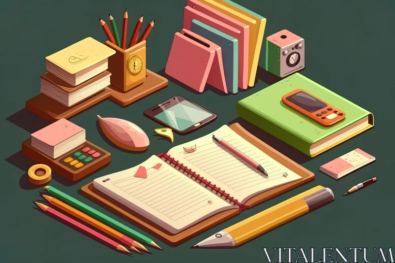 Whimsical Illustration of School Supplies and Office Items AI Image