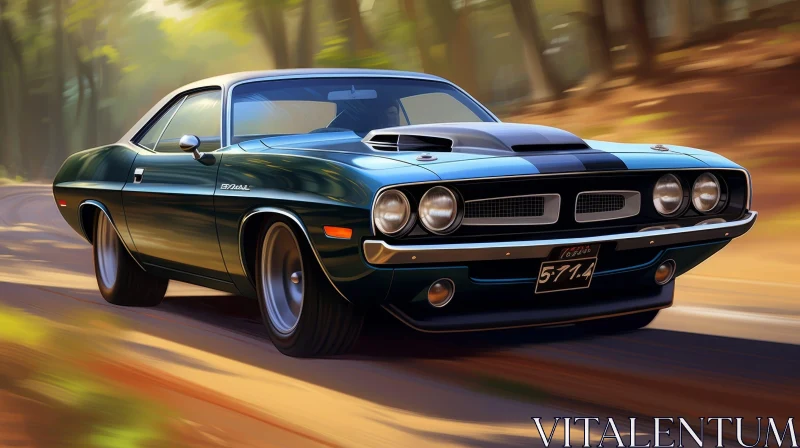 1970s Muscle Car - Vintage Plymouth Barracuda Driving AI Image