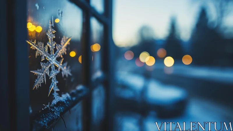 Delicate Snowflake on Frosted Window | Tranquil Winter Scene AI Image