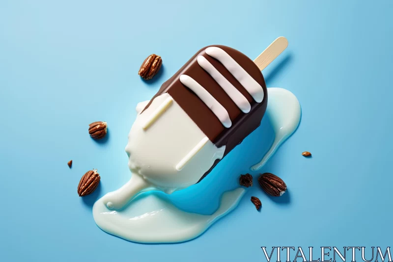 Exquisite Ice Cream with Pecans and Chocolate on Blue Background - Hyper-Realistic Pop Art AI Image