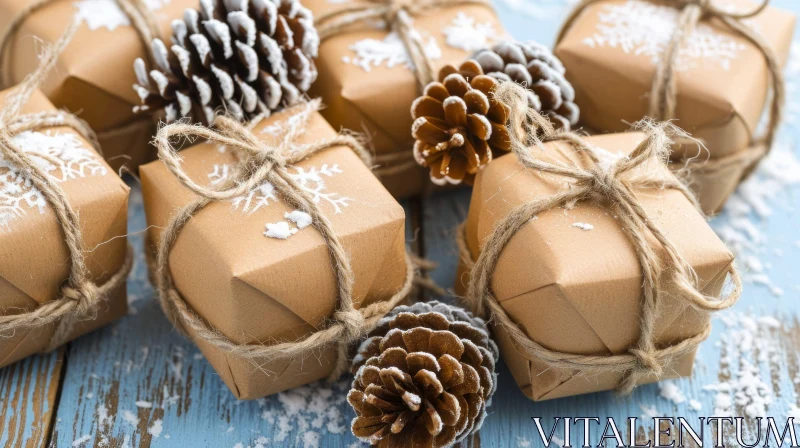 Exquisite Rustic Gifts Wrapped in Brown Paper | Close-up Angle AI Image