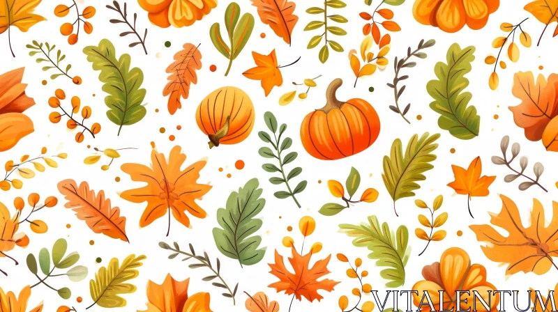 Hand-Painted Fall Leaves, Pumpkins, and Berries Seamless Pattern AI Image