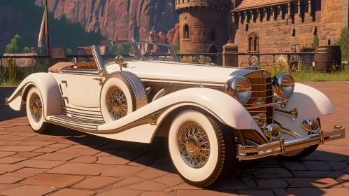 Luxury Car at Medieval Castle | Historic 1930s Mercedes-Benz 540K