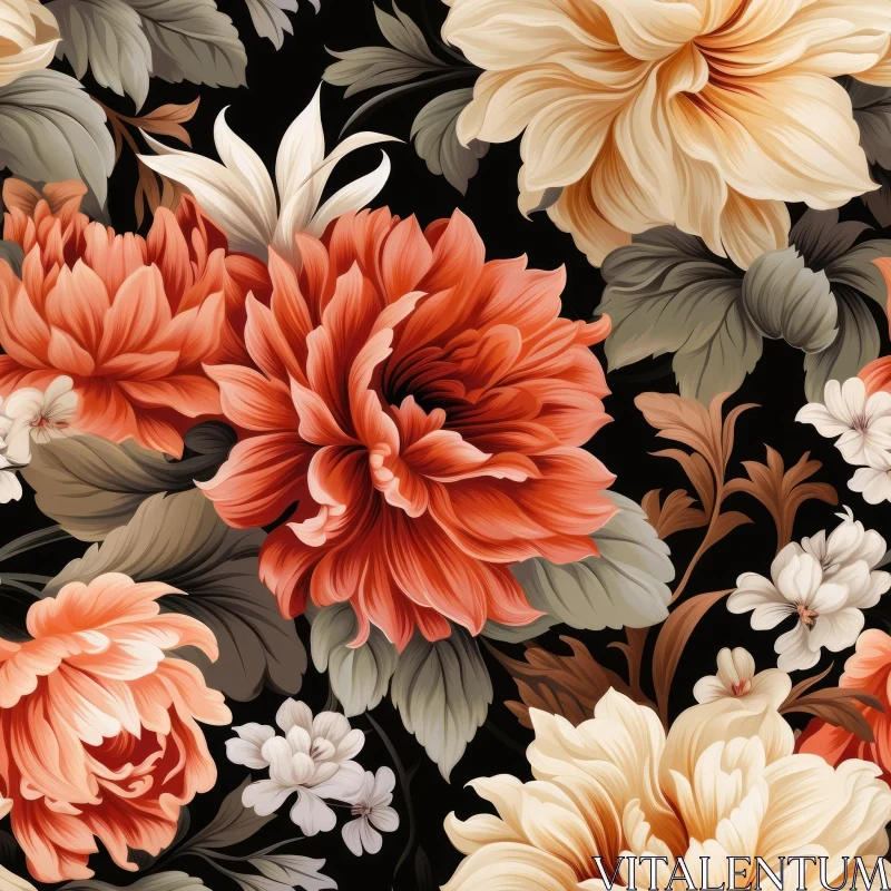 Realistic Floral Pattern on Dark Background AI Image