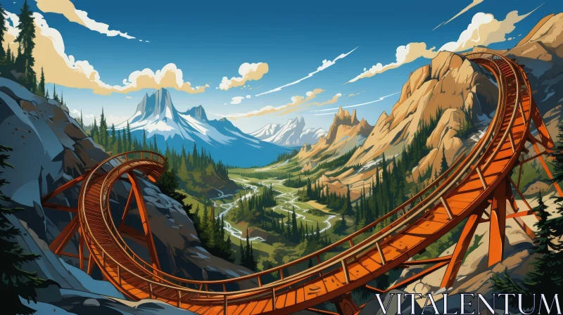 Roller Coaster in Mountains Digital Painting AI Image