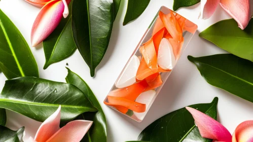 Transparent Soap with Orange Flower Petals and White Seashells
