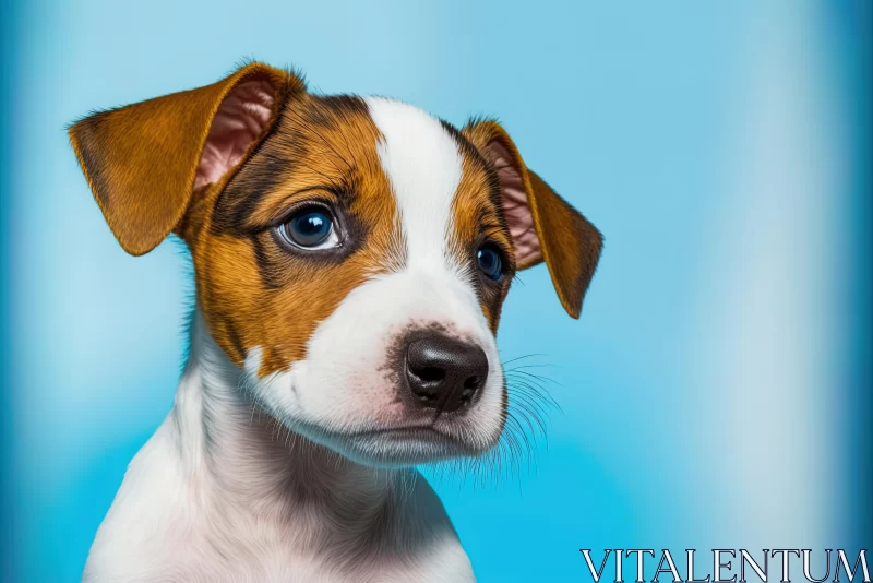 Vibrant Portrait of a Small Puppy Dog on Blue Background AI Image