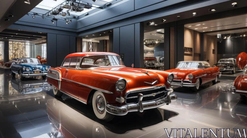 Vintage Car Exhibition Showcase AI Image