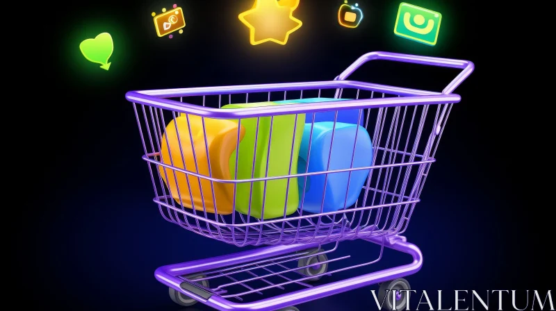 3D Shopping Cart with Glowing NFT - Digital Artwork AI Image