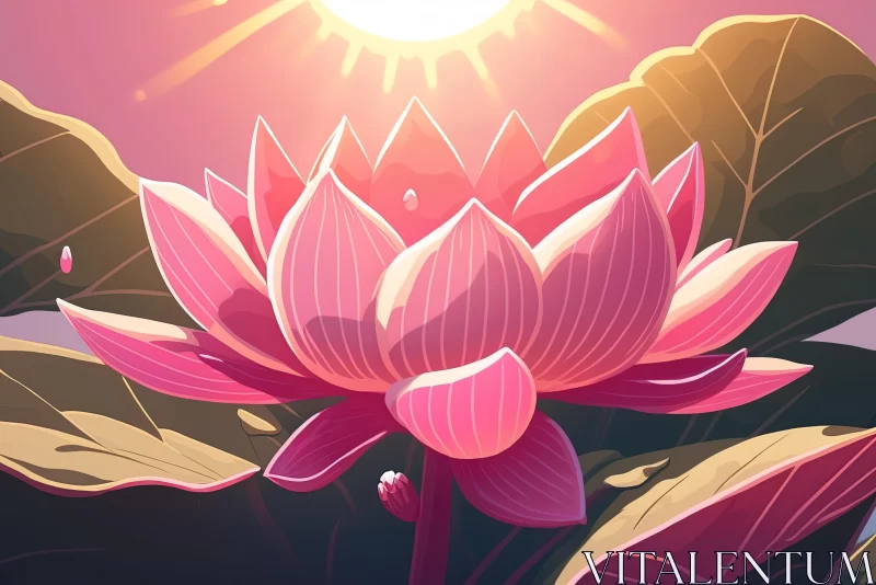 Captivating Pink Lotus Flower in 2D Game Art Style AI Image