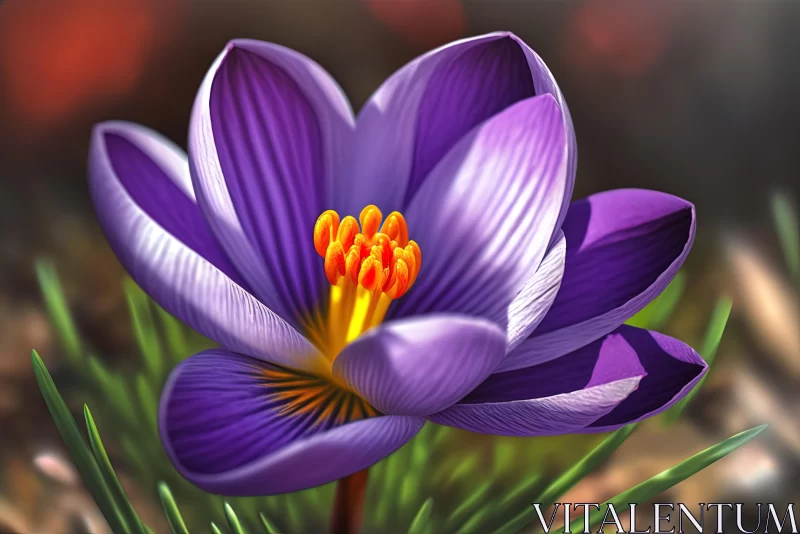 Captivating Purple Crocus Flower: Realistic Rendering Masterpiece AI Image