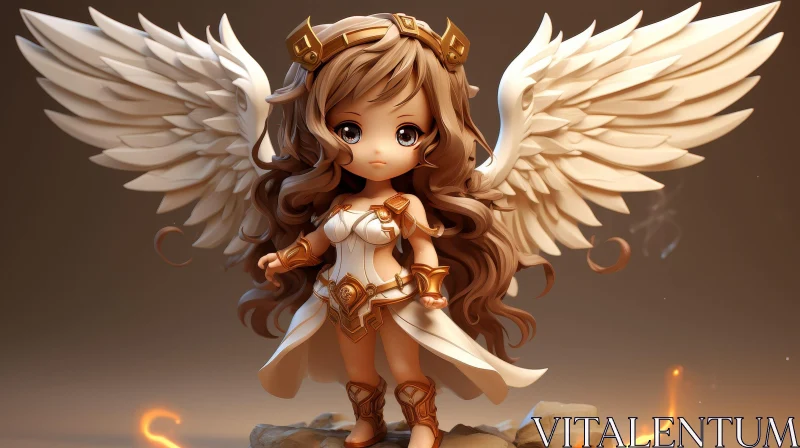 Chibi-Style Angel with Feathered Wings in Fantasy Illustration AI Image