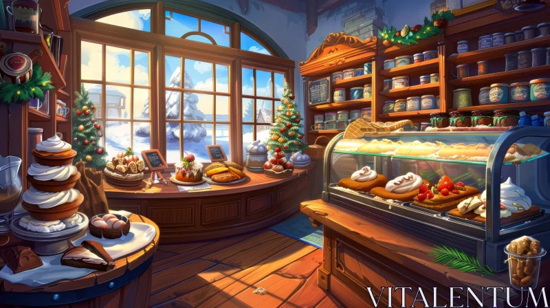 AI ART Cozy Bakery in Snowy Street - Christmas Themed Delights