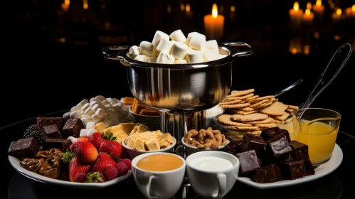 Delicious Fondue Table Setting with Marshmallows and Berries