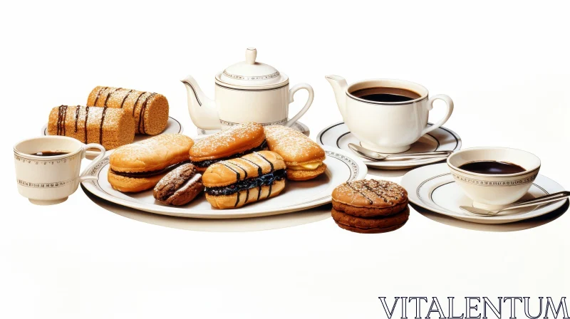 Delicious Pastries and Coffee Setup on White Plate AI Image