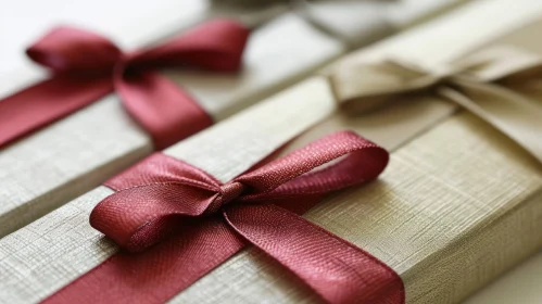 Elegant Gift Boxes with Red and Gold Ribbons
