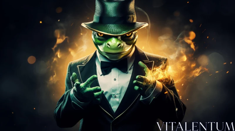 Enigmatic Anthropomorphic Frog Portrait AI Image