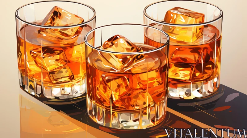 Exquisite Whiskey Glasses on Wooden Table AI Image