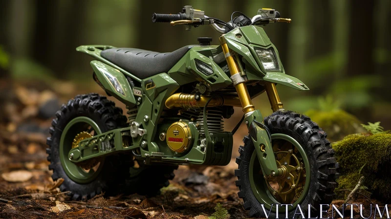 AI ART Green and Gold Dirt Bike in Forest
