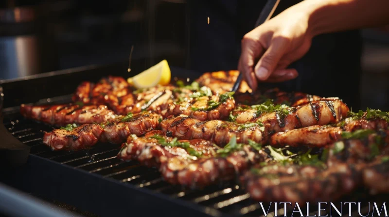 Grilled Octopus on Barbecue - Cooking Seafood Outdoors AI Image