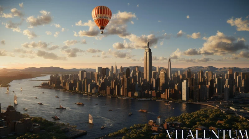 Hot Air Balloon Over New York City Skyline AI Image