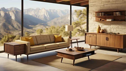 Modern Living Room with Mountain View