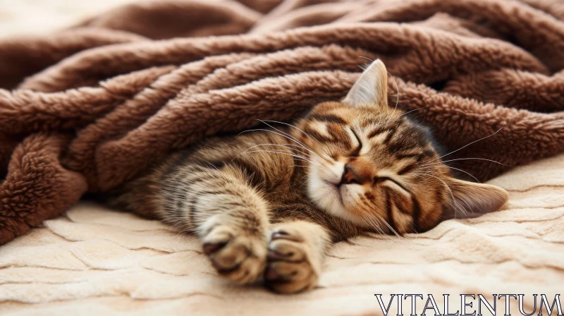 AI ART Peaceful Sleeping Kitten on Soft Brown Blanket