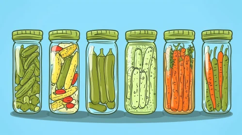 Preserved Delights: Glass Jars of Pickled Vegetables