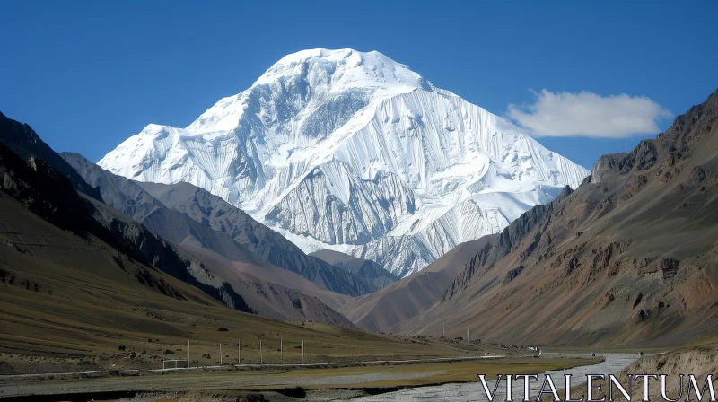 Snow-Capped Mountain Peak in Majestic Landscape AI Image