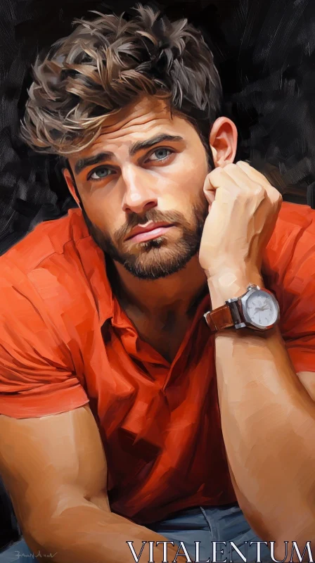 Young Man Portrait with Contemplative Expression AI Image
