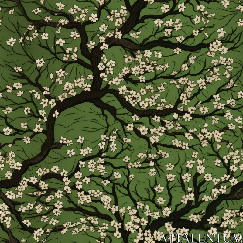 Cherry Blossom Tree Seamless Pattern for Home Decor AI Image