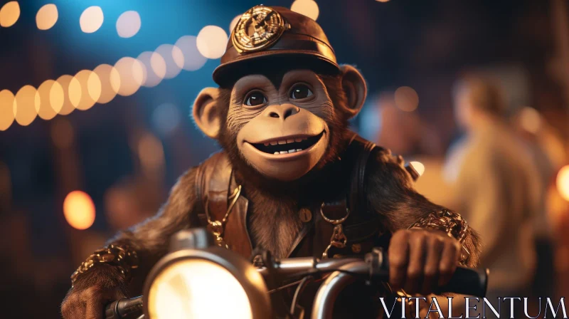 Chimpanzee on Motorcycle: Joyful and Powerful Moment Captured AI Image