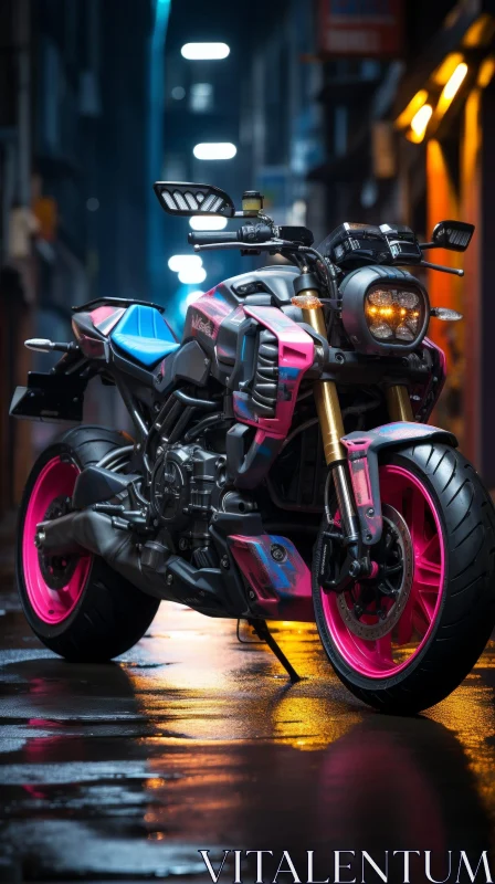 Custom Futuristic Motorcycle in Dark Alleyway AI Image