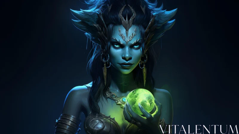 Enigmatic Elf Woman with Glowing Orb AI Image