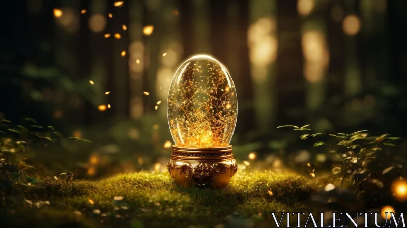 Enigmatic Golden Egg in Lush Forest AI Image